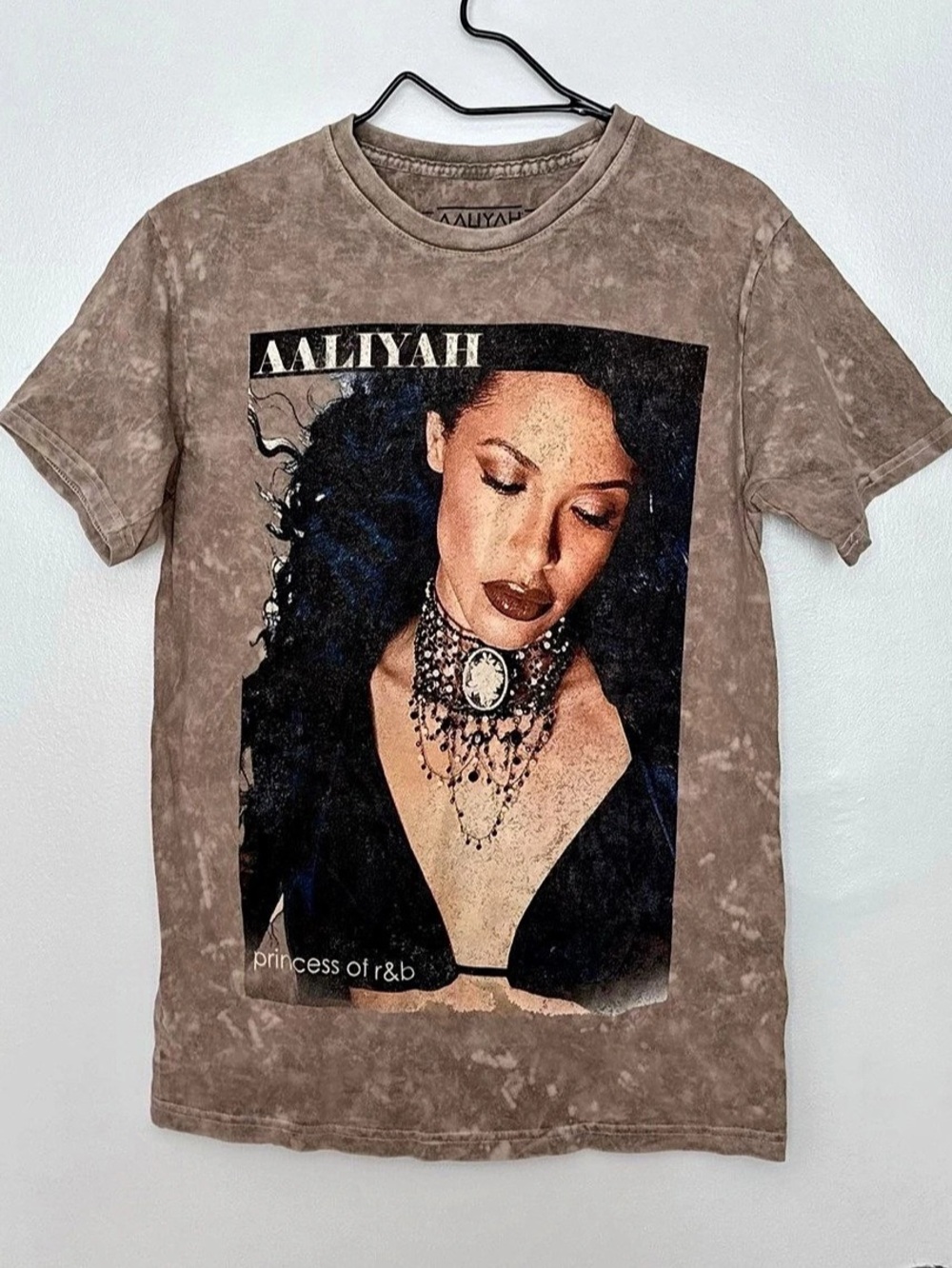 Aaliyah Princess of R&B Mineral Wash Graphic Tee Brown & Black